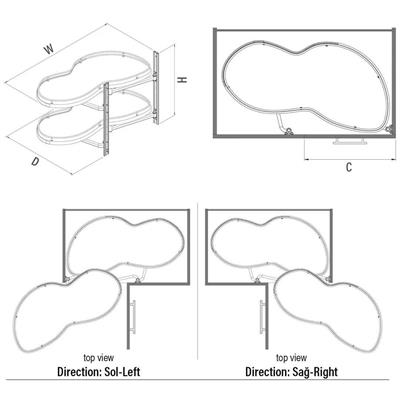 Döner Tablalı Körköşe Mekanizması (Fasulye) Sağ Krom Renk