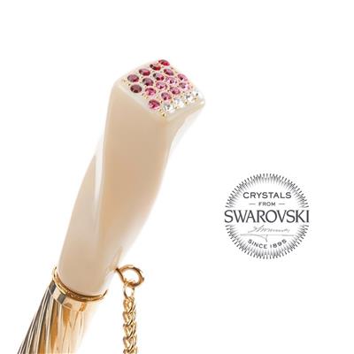 Swarovski® Kristalli Fildişi ve Pembe Çiçekli Şemsiye 93 cm