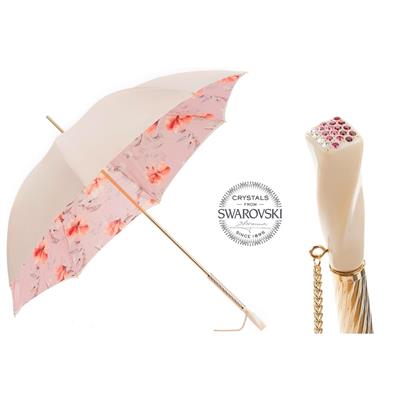 Swarovski® Kristalli Fildişi ve Pembe Çiçekli Şemsiye 93 cm