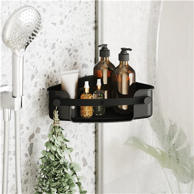 Flex Yapışkanlı Köşe Duş Rafı Siyah 30.5 cm