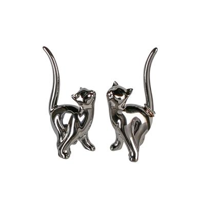 Gılde 2Li Dekoratif Kedi Seramik Gümüş Renkli L.6 cm W.8 cm H.15 cm