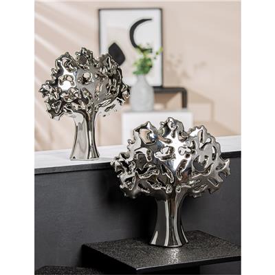Gılde 2Li Dekoratif Obje Ağaç Seramik Gümüş Renkli L.9 cm W.30 cm Y.32 cm