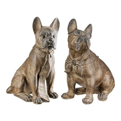 Gılde 2Li Figür Köpek Bulldog Poli Kahverengi L.21 cm W.14 cm H.24 cm