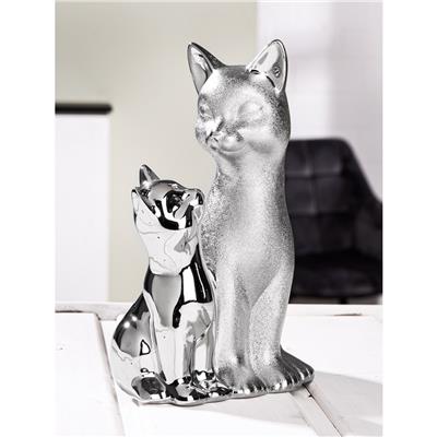 Gılde 2Li Şekil Kedi Porselen Gümüş Renkli L.11 cm W.15 cm H.22 cm