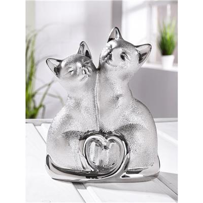 Gılde 2Li Şekil Kedi Porselen Gümüş Renkli L.9 cm W.16 cm H.20 cm