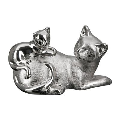 Gılde 2Li Şekil Kedi Porselen Gümüş Renkli L.10 cm W.20 cm H.12 cm