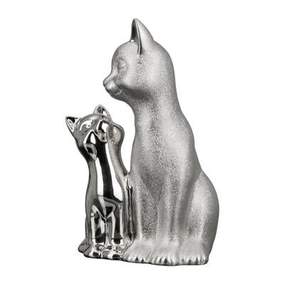 Gılde 2Li Şekil Kedi Porselen Gümüş Renkli L.11 cm W.15 cm H.22 cm