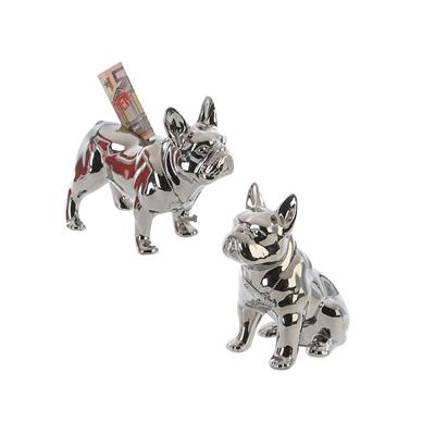 Gılde 2Li Seramik Kumbara - Köpek Bulldog Gümüş Renkli