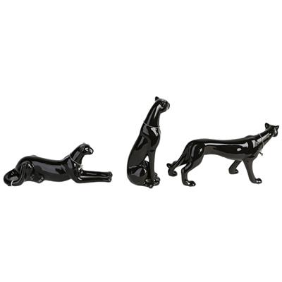 Gılde 3Lü Dekoratif Leopar Porselen Siyah Renk L.7 cm W.28 cm Y.21 cm