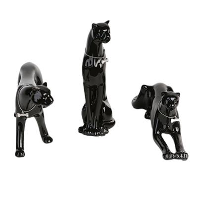 Gılde 3Lü Dekoratif Leopar Porselen Siyah Renk L.7 cm W.28 cm Y.21 cm