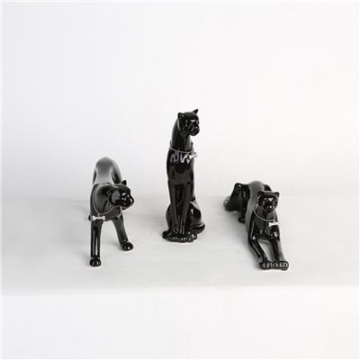 Gılde 3Lü Dekoratif Leopar Porselen Siyah Renk L.7 cm W.28 cm Y.21 cm
