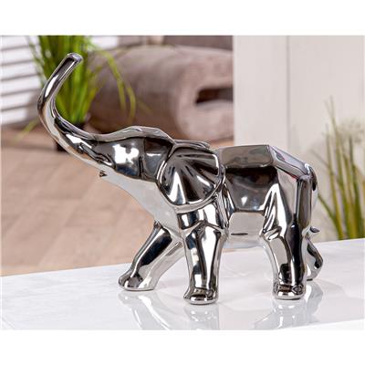 Gılde Figür Fil Seramik Gümüş Renkli Küçük Boy L.8 cm W.18 cm H.15 cm