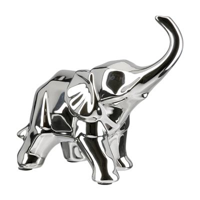 Gılde Figür Fil Seramik Gümüş Renkli Orta Boy L.10 cm W.23 cm H.20 cm