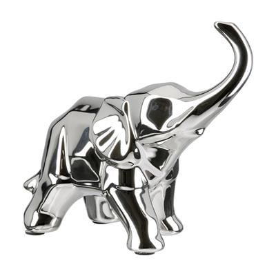 Gılde Figür Fil Seramik Gümüş Renkli Küçük Boy L.8 cm W.18 cm H.15 cm