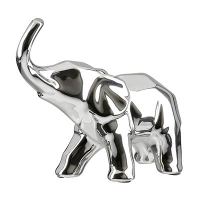 Gılde Figür Fil Seramik Gümüş Renkli Orta Boy L.10 cm W.23 cm H.20 cm