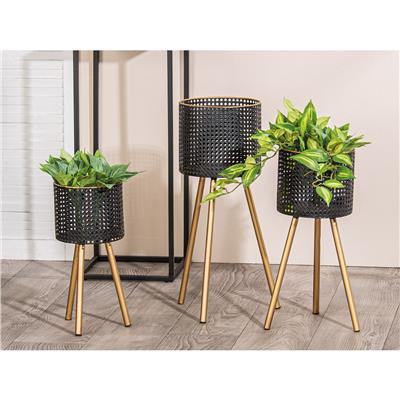 Gılde Ayaklı Metal Saksı Siyah/Gold Küçük Boy 42 Cm