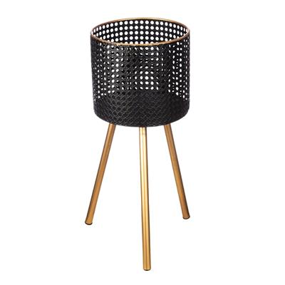 Gılde Ayaklı Metal Saksı Siyah/Gold Büyük Boy 62 cm