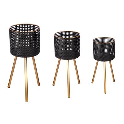 Gılde Ayaklı Metal Saksı Siyah/Gold Küçük Boy 42 Cm