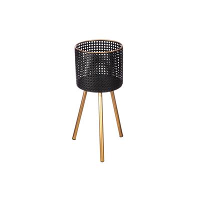 Gılde Ayaklı Metal Saksı Siyah/Gold Küçük Boy 42 Cm