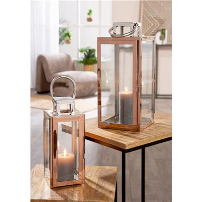 Gılde Cam Fener Paslanmaz Çelik Rose/Gold Küçük Boy 27 cm