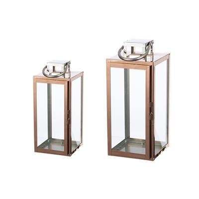 Gılde Cam Fener Paslanmaz Çelik Rose/Gold Büyük Boy 37 cm