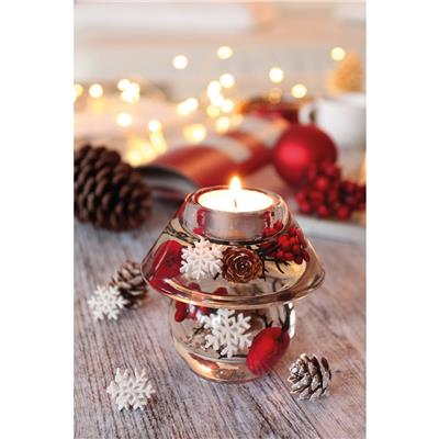 Gılde Dreamlight Tealight Mumluk Noblesse Mini Kar Tanesi Motifli Cam Şeffaf Kırmızı L.10 cm W.10 cm Y.10 cm