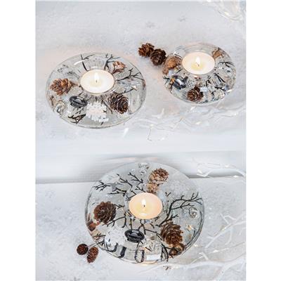 Gılde Dreamlight Tealight Mumluk Ufo Classic Çam Kozalağı Motifli Cam Kahverengi Beyaz H.5 cm D.14 cm