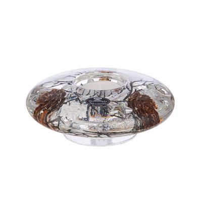 Gılde Dreamlight Tealight Mumluk Ufo Classic Çam Kozalağı Motifli Cam Kahverengi Beyaz H.5 cm D.14 cm