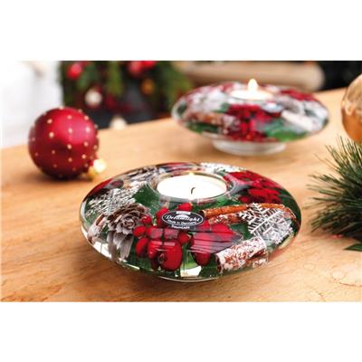 Gılde Dreamlight Tealight Mumluk Ufo Medium Kar Tanesi Motifli Cam Kırmızı H.5 cm D.12 cm