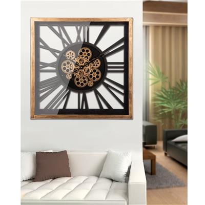 Gılde Duvar Saati Kare Dişli Çark Motifli Metal Siyah Altın Renkli L.8 cm W.54 cm H.54 cm