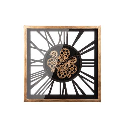 Gılde Duvar Saati Kare Dişli Çark Motifli Metal Siyah Altın Renkli L.8 cm W.54 cm H.54 cm