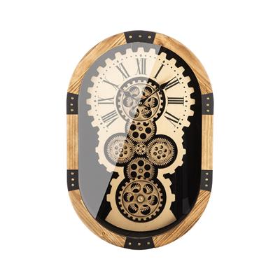 Gılde Duvar Saati Oval Dişli Çark Motifli Metal Siyah Altın Renkli L.8 cm G.39 cm Y.58 cm