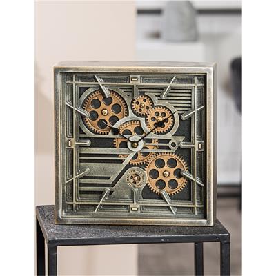 Gılde Duvar Saati Yer/Masa Saati Kare Dişli Çark Motifli Metal Siyah Gümüş Renkli L.7 cm W.27 cm H.27 cm