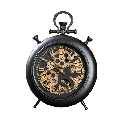 Gılde Duvar Saati Yer/Masa Saati Yuvarlak Dişli Çark Motifli Metal Siyah L.6 cm W.29 cm H.38 cm