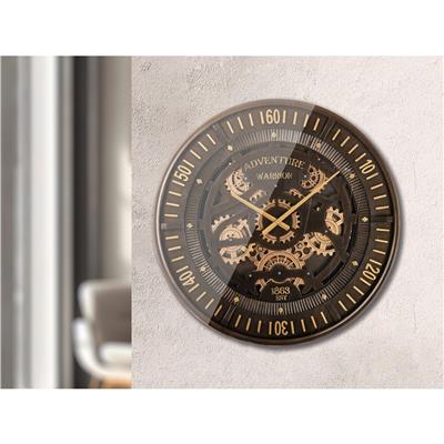 Gılde Duvar Saati Yuvarlak Dişli Çark Motifli Metal Bronz Renkli L.8 cm D.59 cm