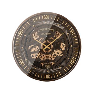 Gılde Duvar Saati Yuvarlak Dişli Çark Motifli Metal Bronz Renkli L.8 cm D.59 cm