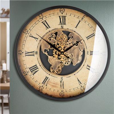 Gılde Duvar Saati Yuvarlak Dişli Motifli Metal Krem/Bakır Renkli L.8 cm D.60 cm