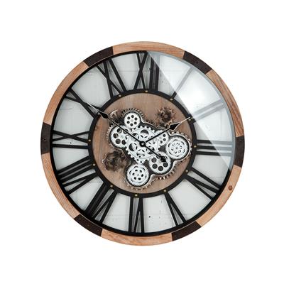 Gılde Duvar Saati Yuvarlak Dişli Motifi Metal Siyah Doğal Renkler L.8 cm D.68 cm