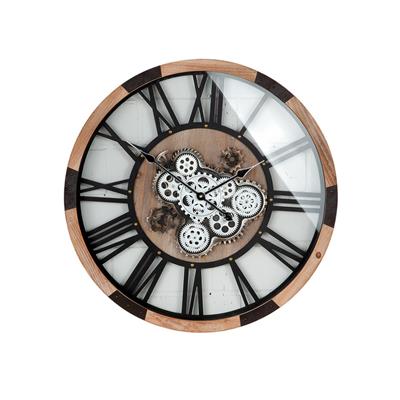 Gılde Duvar Saati Yuvarlak Dişli Motifi Metal Siyah Doğal Renkler L.8 cm D.68 cm