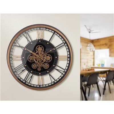 Gılde Duvar Saati Yuvarlak Dişli Motifli Metal Siyah Bakır Renkli L.10 cm D.60 cm