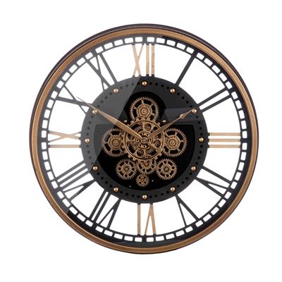 Gılde Duvar Saati Yuvarlak Dişli Motifli Metal Siyah Bakır Renkli L.10 cm D.60 cm