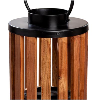 Gılde Fener Silindirik Ahşap Kahverengi Siyah Küçük Boy H.55 cm D.24 cm