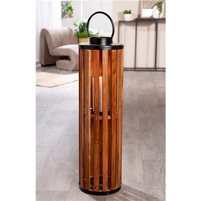 Gılde Fener Silindirik Ahşap Kahverengi Siyah Büyük Boy H.82 cm D.24 cm