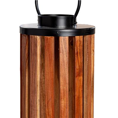 Gılde Fener Silindirik Ahşap Kahverengi Siyah Büyük Boy H.82 cm D.24 cm