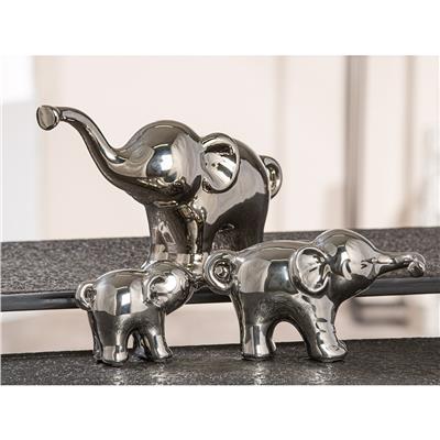 Gılde 3lü Figür Fil Seramik Gümüş Renkli L.9 cm W.28 cm H.16 cm