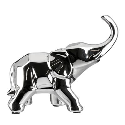 Gılde Figür Fil Seramik Gümüş Renkli Büyük Boy L.12 cm W.31 cm H.27 cm