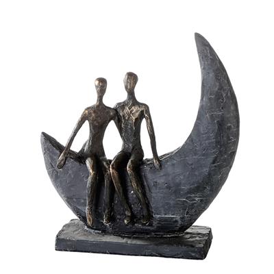 Gılde Heykel Çift Motifi Sentetik Reçine Gri Bronz Renkli L.8 cm W.21 cm H.23 cm