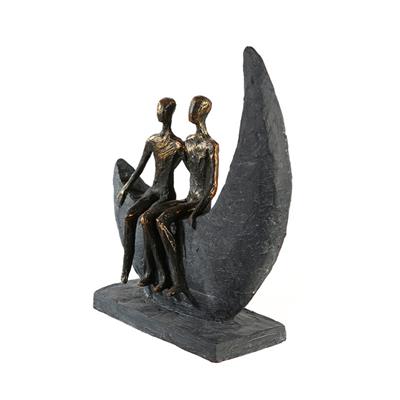 Gılde Heykel Çift Motifi Sentetik Reçine Gri Bronz Renkli L.8 cm W.21 cm H.23 cm