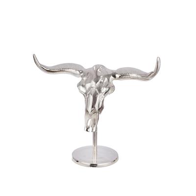 Gılde Heykel Duvar Objesi Boğa Motifi Alüminyum Gümüş Renkli L.22 cm W.53 cm H.45 cm