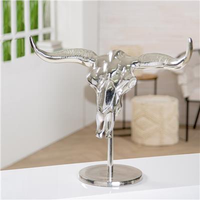 Gılde Heykel Duvar Objesi Boğa Motifi Alüminyum Gümüş Renkli L.22 cm W.53 cm H.45 cm